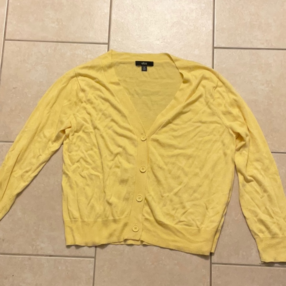 Ellos Yellow Button Down Cardigan Size:M 14/16